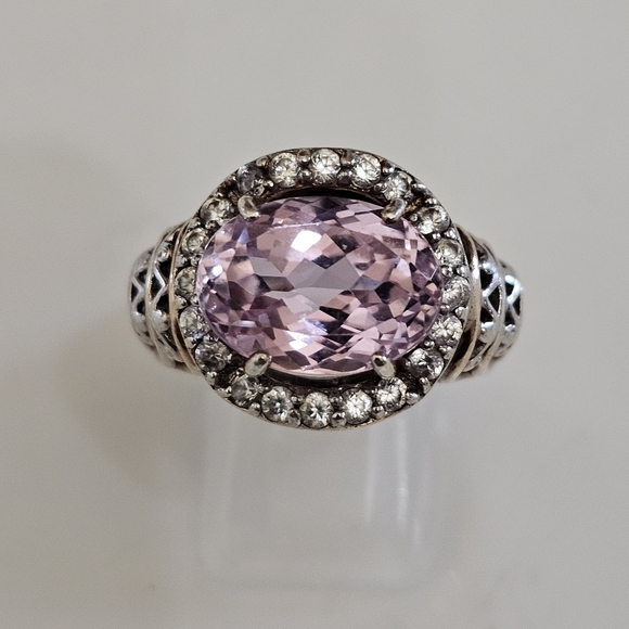 Natural Kunzite & Zircon Ring Palladium Sterling Silver 18k Rose Gold Sz 8! - Picture 3 of 12